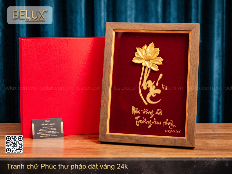 Tranh chữ Phúc thư pháp dát vàng 24k - 32x25cm